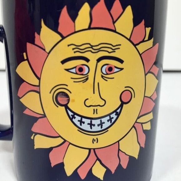 Celestial Smiling Happy Solstice Sun 8 Fl Oz Dark Navy Blue Coffee Tea Cup Mug - Picture 9 of 12
